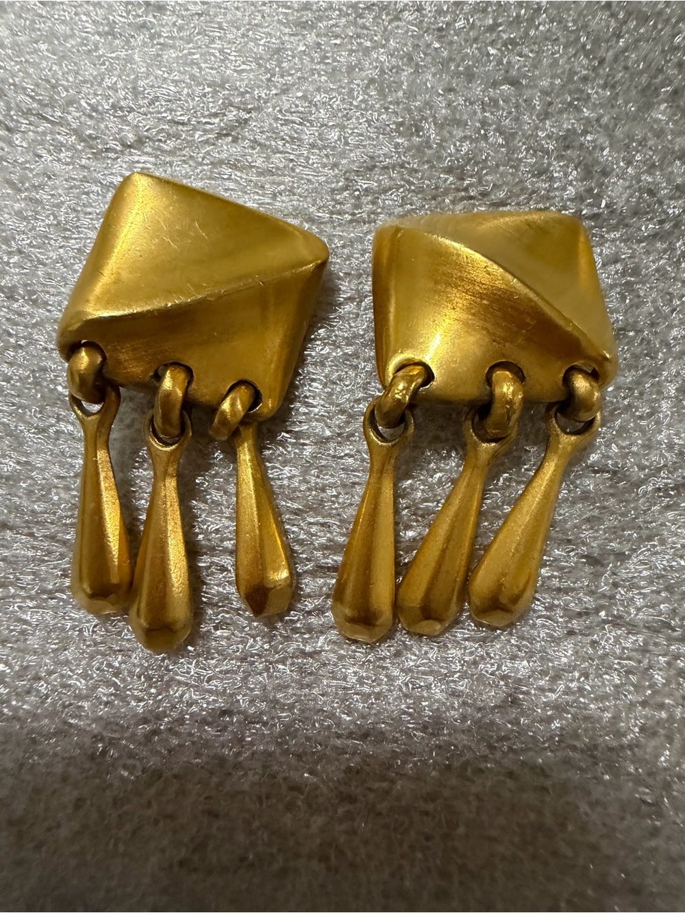 Clara Studio Brand Clip Matte Gold Geometric Drop Earrings with Teardrop Charms